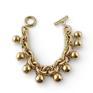 Vintage Givenchy Polished Goldtone Ball Bead Chain Link Collar Toggle Bracelet